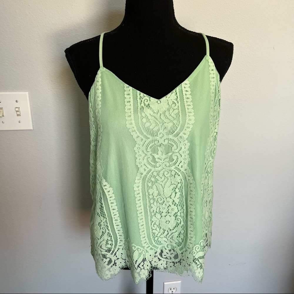 Mint green lace tank top